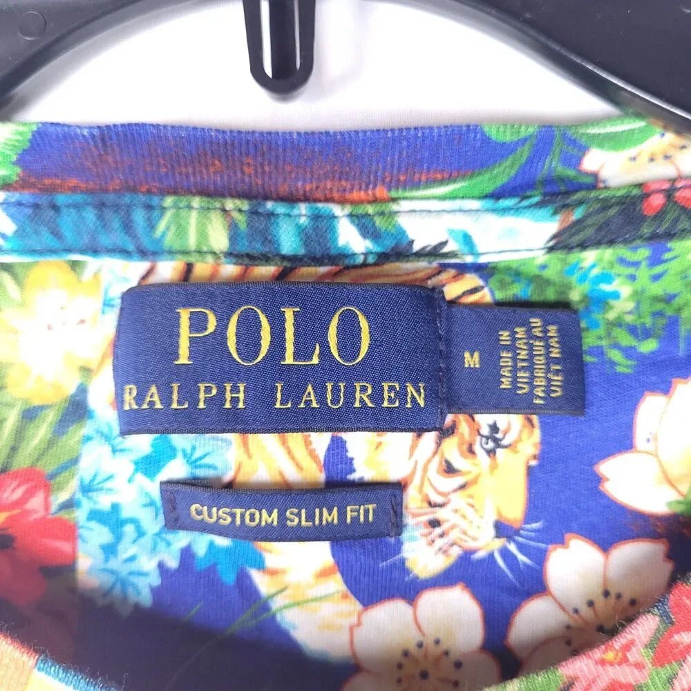 Polo Ralph Lauren T Shirt Mens Medium Hawaiian Print Hula Girl Tropical Slim Fit